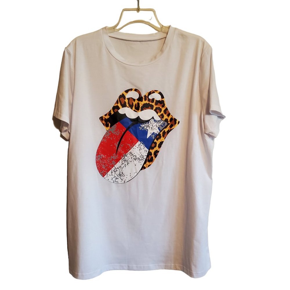 Texas Distressed Tongue Cheetah Leopard Lips Crew‎ Neck Tee 2XL NWOT